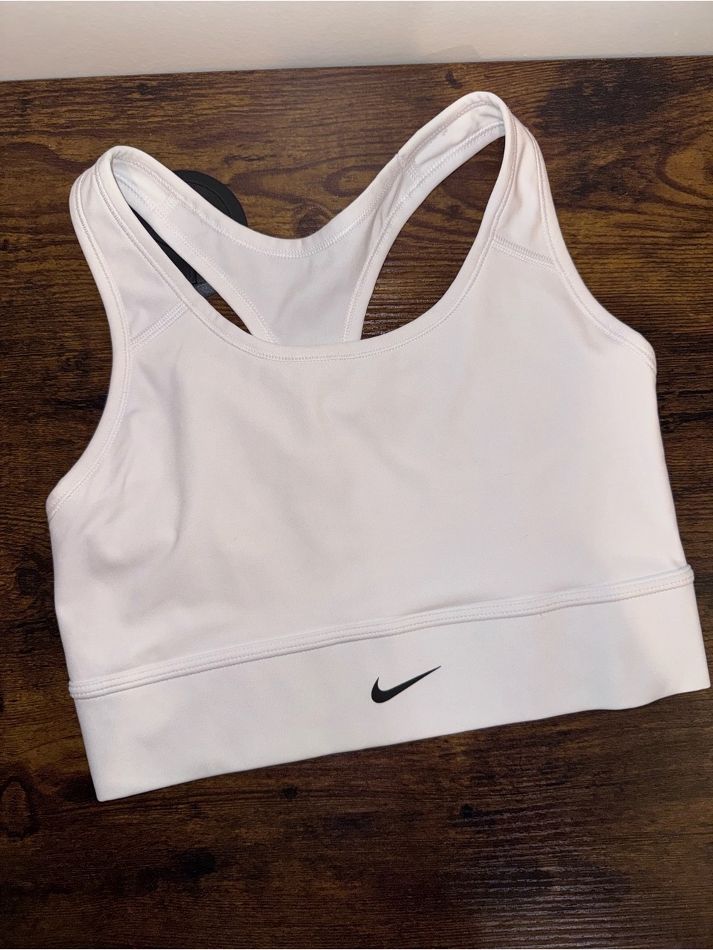 Nike White Racerback Sports Bra with Black Swoosh